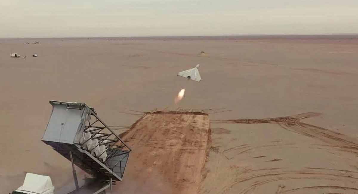 Shahed drones launching from a rack