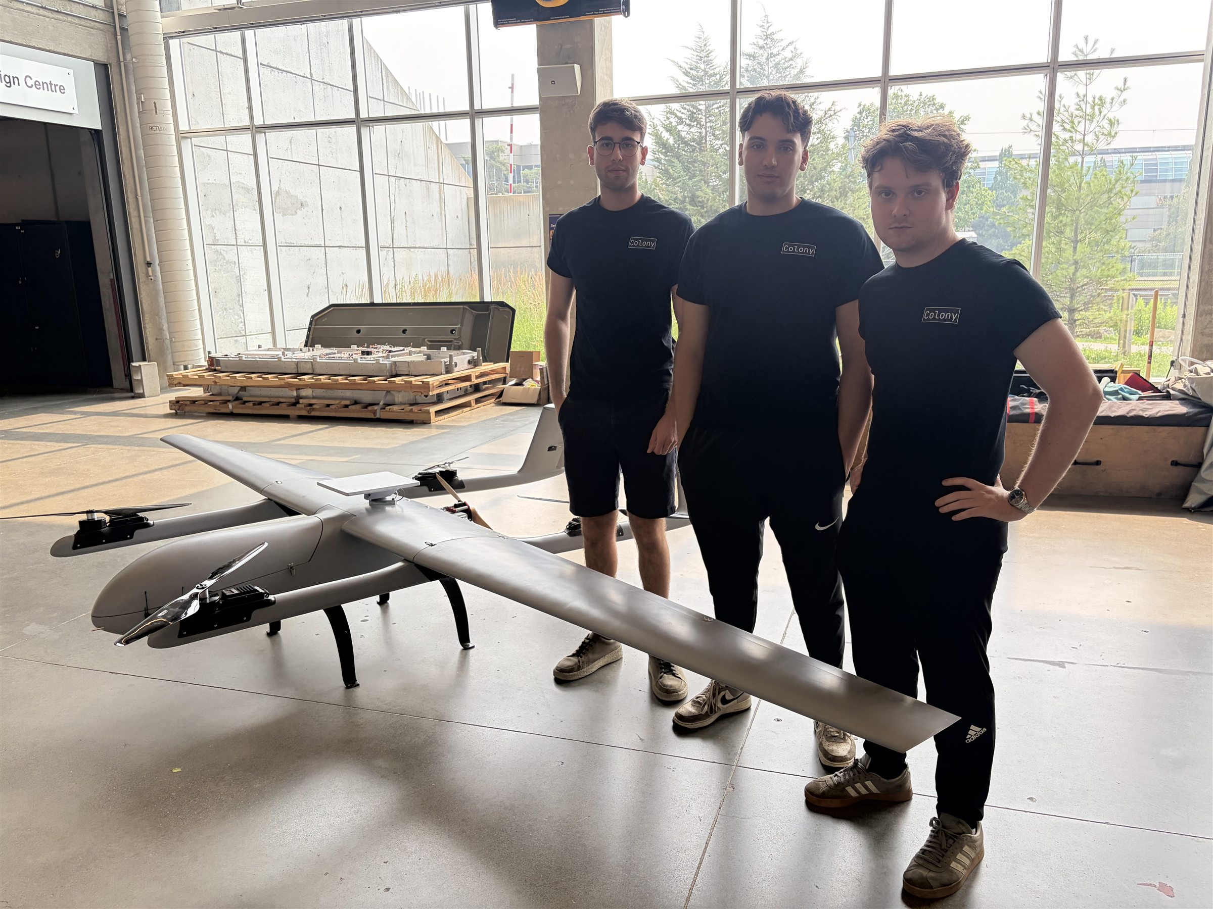 The Colony founding team with the Trinity autonomous aircraft